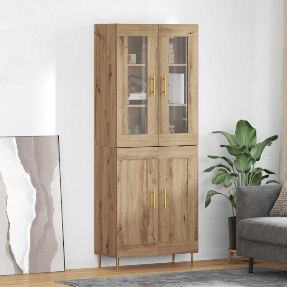 vidaXL Hoge kast 2 pcs Artisan Eiken Bewerkt hout vidaXL Hoge kast 2 pcs Artisan Eiken Bewerkt hout afbeelding 1