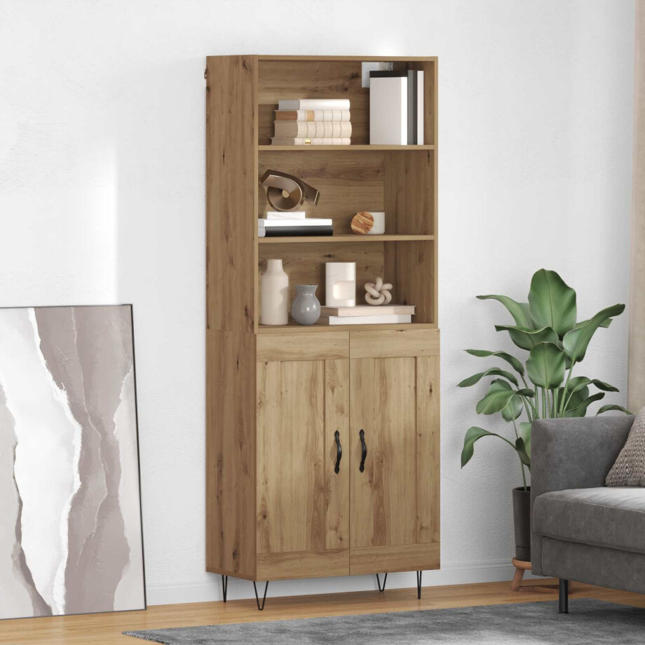 vidaXL Hoge kast 2 pcs Artisan Eiken Bewerkt hout afbeelding 1