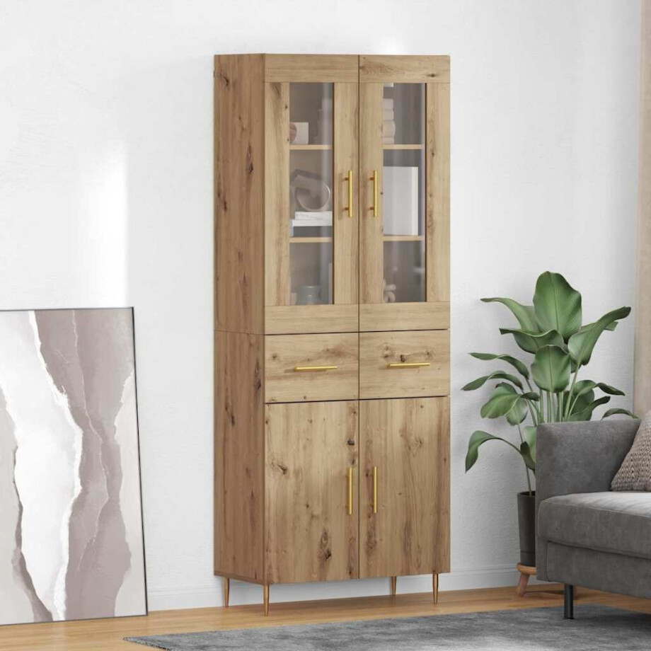 vidaXL Hoge kast met lade 2 pcs Artisan Eiken Bewerkt hout vidaXL Hoge kast met lade 2 pcs Artisan Eiken Bewerkt hout afbeelding 1