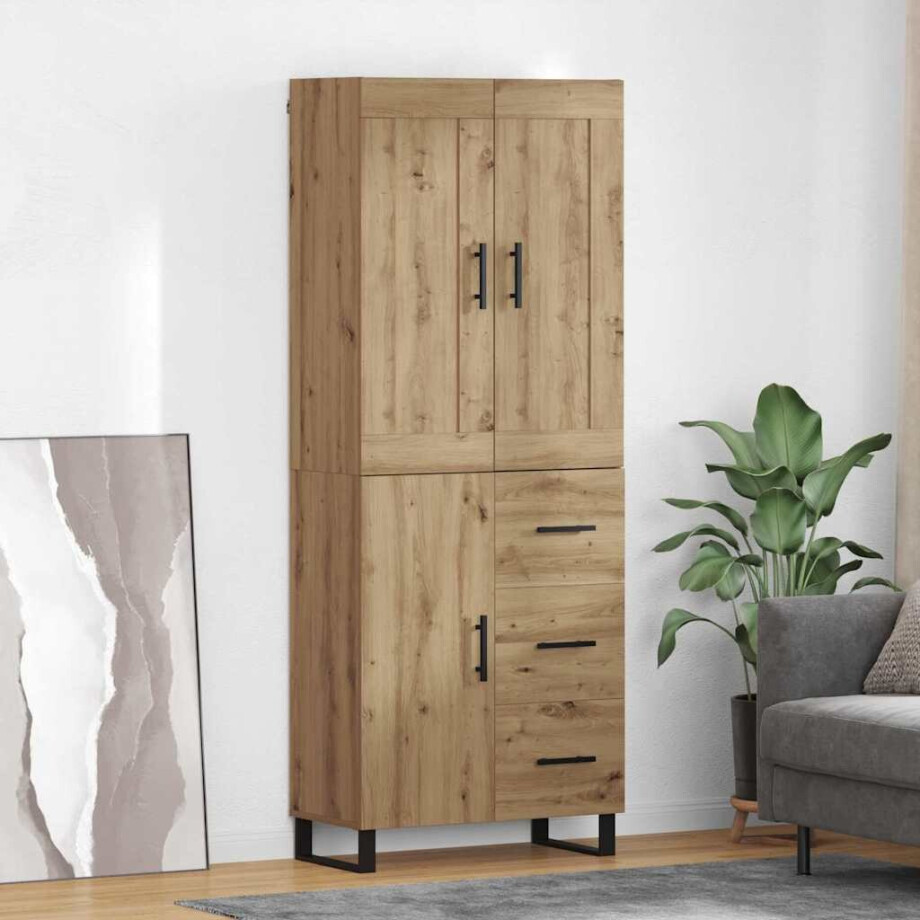 vidaXL Hoge kast Artisan Eiken 69,5 x 34 x 180 cm Bewerkt hout afbeelding 1