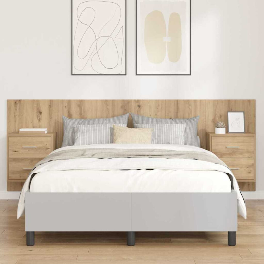 vidaXL Hoofdbord Met Kast met lade 3 pcs Artisan Eiken Bewerkt hout vidaXL Hoofdbord Met Kast met lade 3 pcs Artisan Eiken Bewerkt hout afbeelding 1