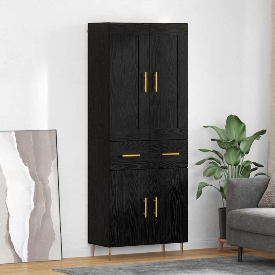 vidaXL Hoge kast met lade Zwart Eiken 69,5 x 34 x 180 cm Bewerkt hout afbeelding 1