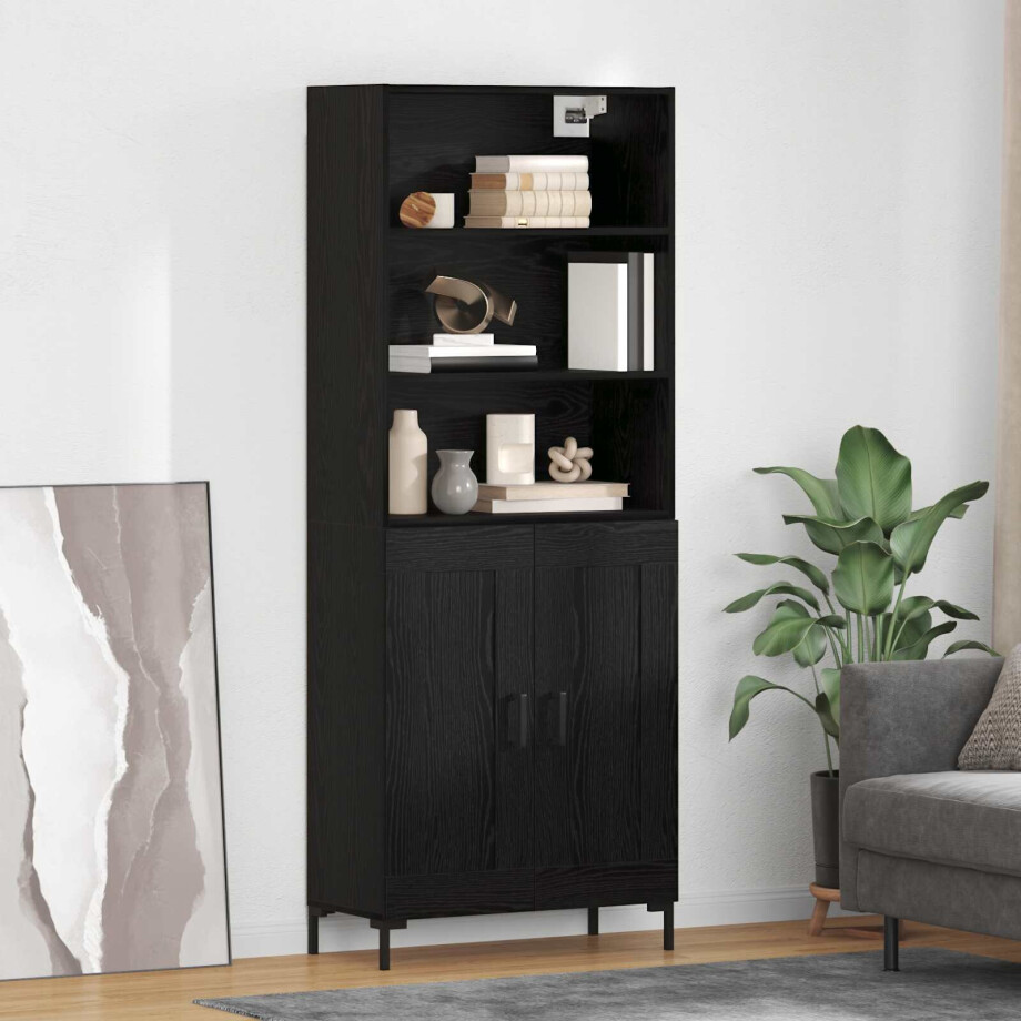 vidaXL Hoge kast met lade Zwart Eiken 69,5 x 34 x 180 cm Bewerkt hout afbeelding 1