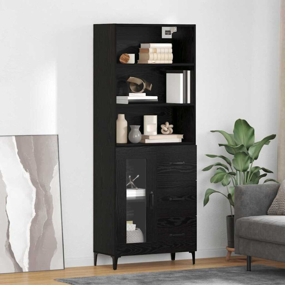 vidaXL Hoge kast Zwart Eiken 69,5 x 34 x 180 cm Bewerkt hout vidaXL Hoge kast Zwart Eiken 69,5 x 34 x 180 cm Bewerkt hout afbeelding 1