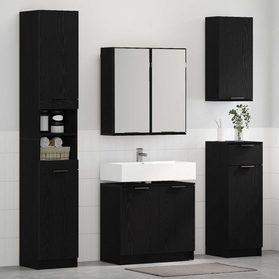 vidaXL Badkamermeubelset met lade 3 pcs Zwart Eiken Bewerkt hout vidaXL Badkamermeubelset met lade 3 pcs Zwart Eiken Bewerkt hout afbeelding 1