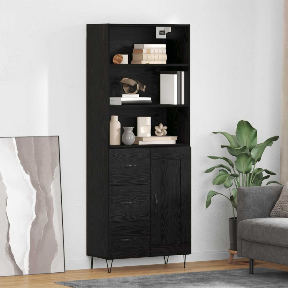 vidaXL Hoge kast met lade 2 pcs Zwart Eiken Bewerkt hout afbeelding 1