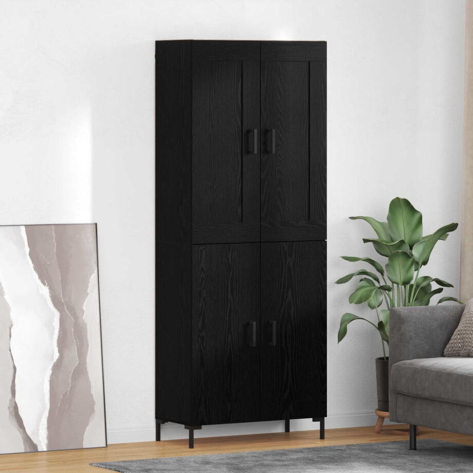 vidaXL Hoge kast 2 pcs Zwart Eiken Bewerkt hout afbeelding 1