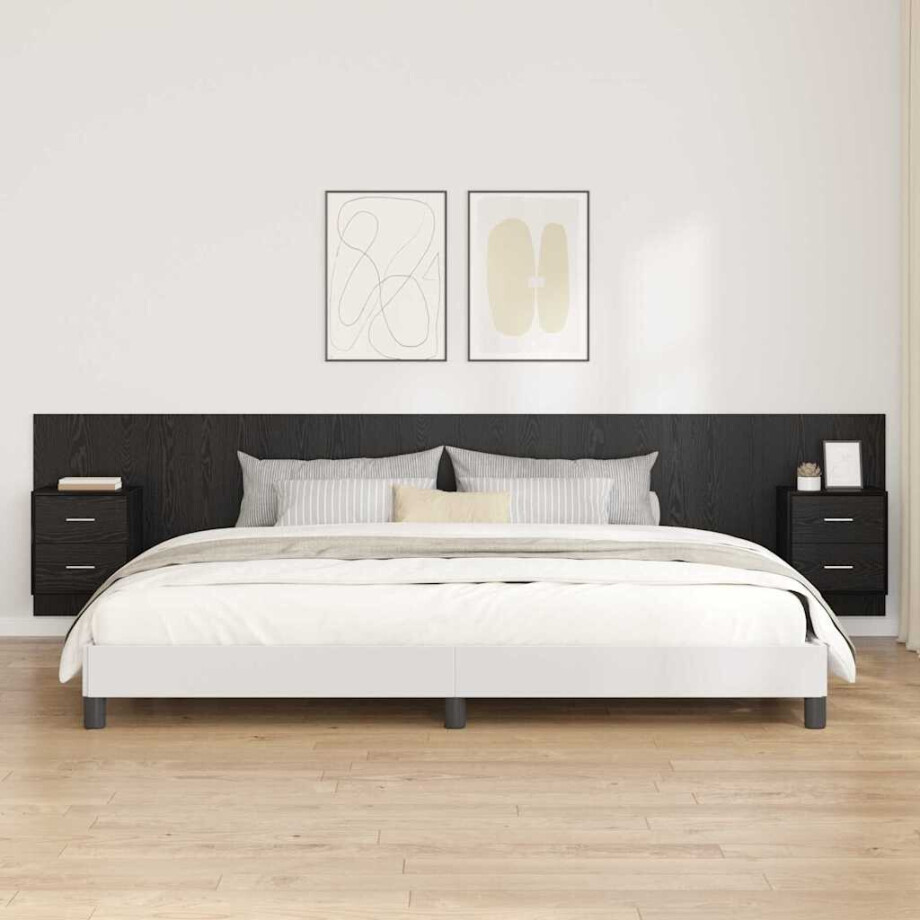 vidaXL Hoofdbord Met Kast met lade 3 pcs Zwart Eiken Bewerkt hout vidaXL Hoofdbord Met Kast met lade 3 pcs Zwart Eiken Bewerkt hout afbeelding 1