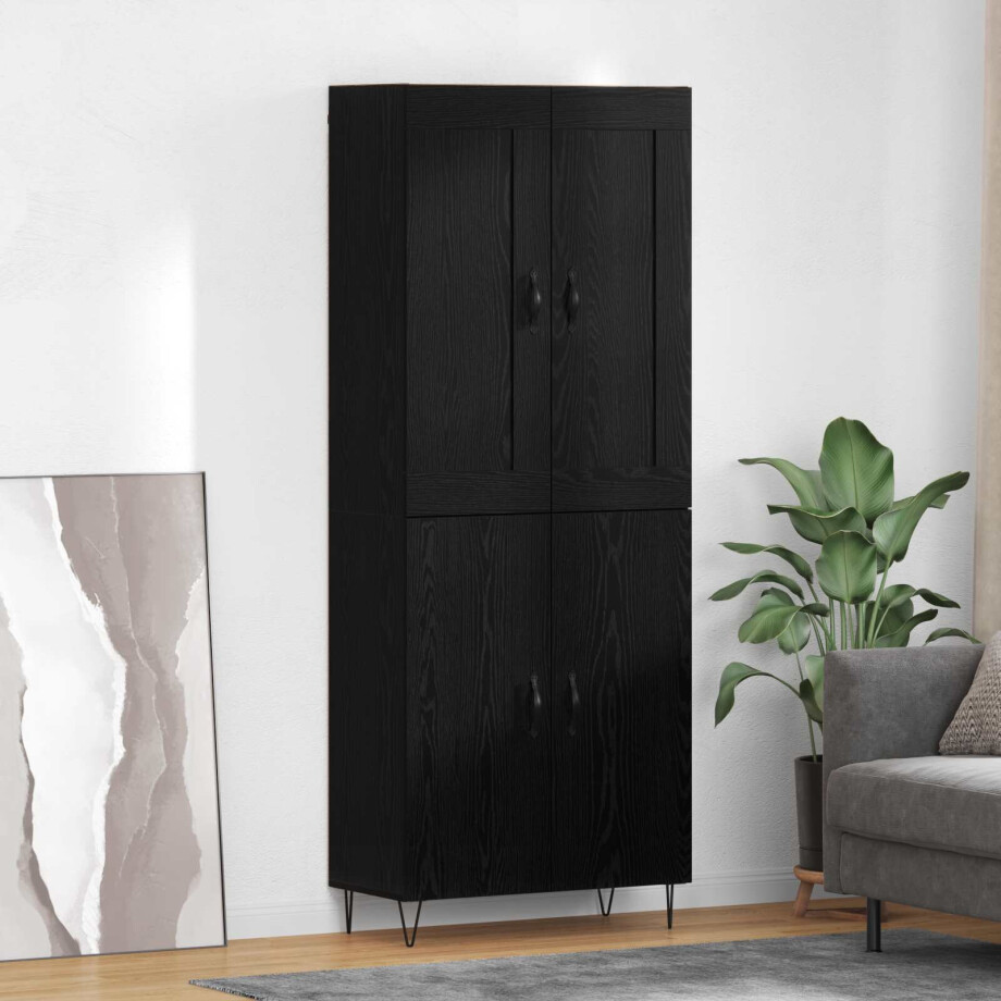 vidaXL Hoge kast Zwart Eiken 69,5 x 34 x 180 cm Bewerkt hout vidaXL Hoge kast Zwart Eiken 69,5 x 34 x 180 cm Bewerkt hout afbeelding 1