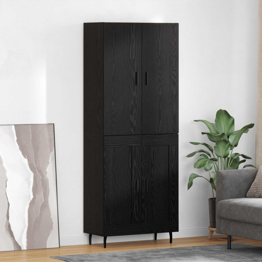 vidaXL Hoge kast 2 pcs Zwart eiken Geengineerd Hout en Glas afbeelding 1