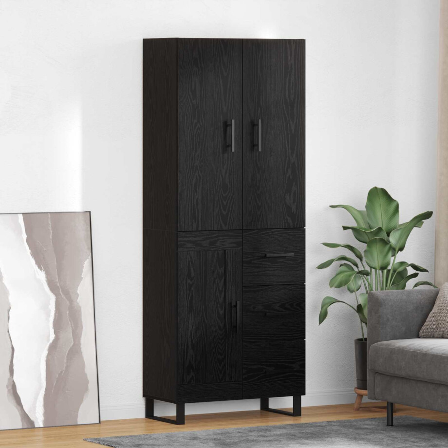 vidaXL Hoge kast met lade 2 pcs Zwart Eiken 69,5 x 34 x 180 cm afbeelding 1