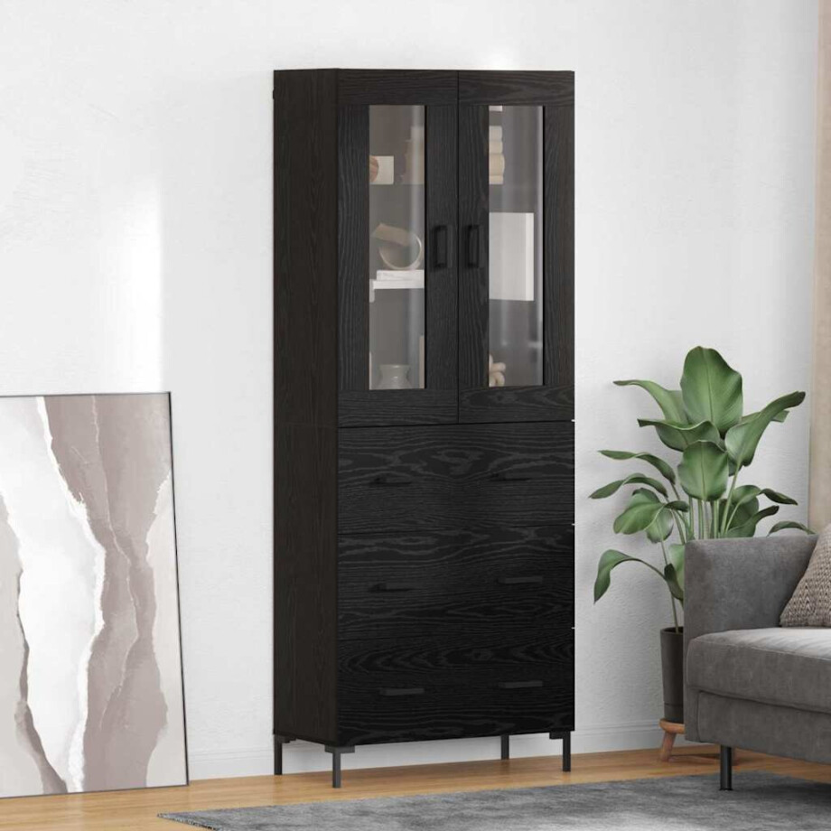 vidaXL Hoge kast met lade 2 pcs Zwart Eiken Bewerkt hout vidaXL Hoge kast met lade 2 pcs Zwart Eiken Bewerkt hout afbeelding 1