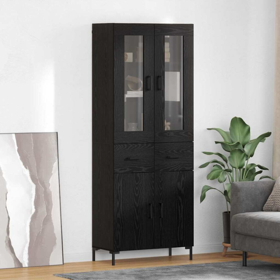 vidaXL Hoge kast met lade 2 pcs Zwart Eiken Bewerkt hout afbeelding 1