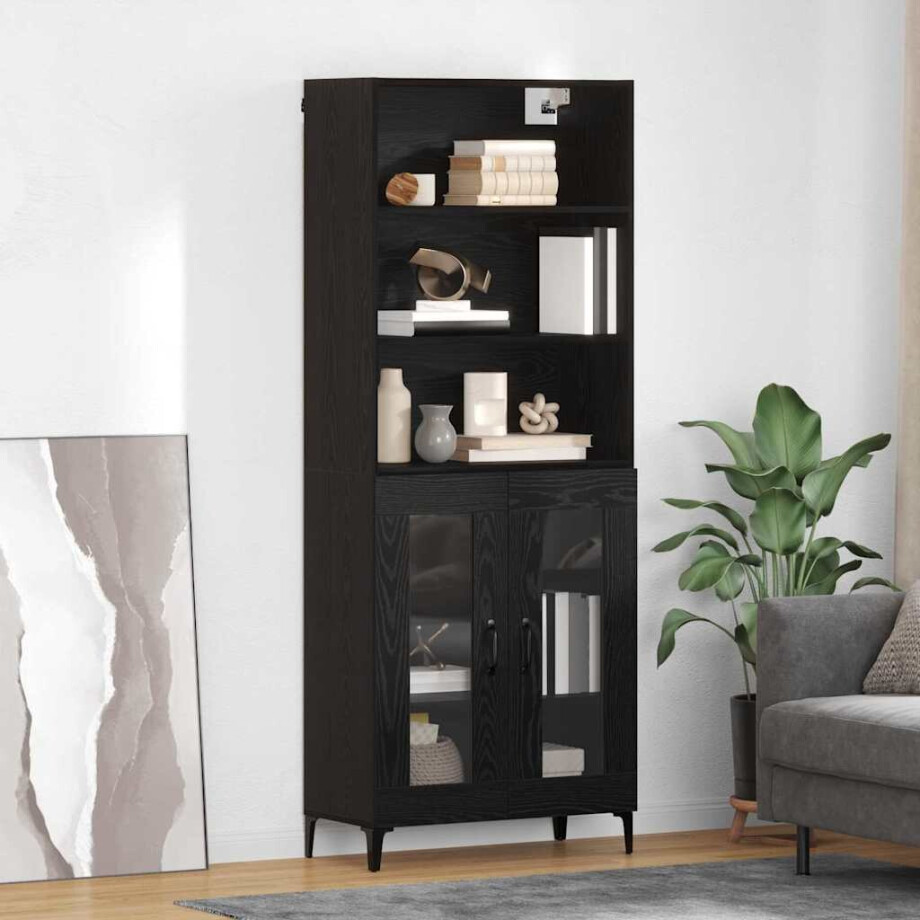 vidaXL Hoge kast met lade Zwart Eiken 69,5 x 34 x 180 cm Bewerkt hout vidaXL Hoge kast met lade Zwart Eiken 69,5 x 34 x 180 cm Bewerkt hout afbeelding 1