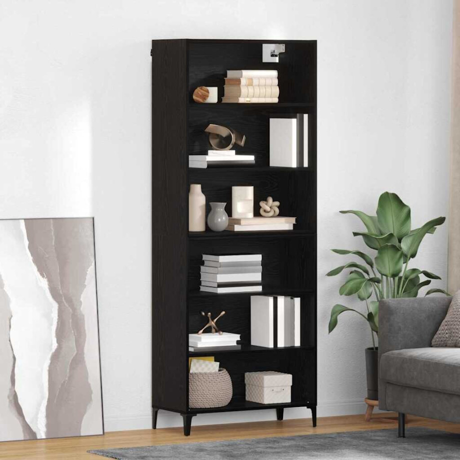 vidaXL Hoge kast Zwart Eiken 69,5 x 34 x 180 cm Bewerkt hout vidaXL Hoge kast Zwart Eiken 69,5 x 34 x 180 cm Bewerkt hout afbeelding 1