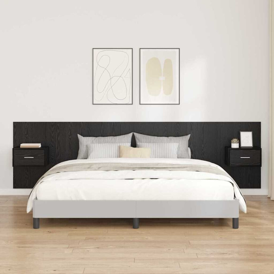 vidaXL Hoofdbord Met Kast met lade 3 pcs Zwart Eiken Bewerkt hout afbeelding 1