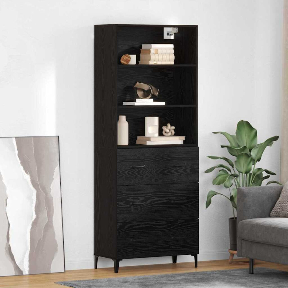 vidaXL Hoge kast met lade Zwart Eiken 69,5 x 34 x 180 cm Bewerkt hout vidaXL Hoge kast met lade Zwart Eiken 69,5 x 34 x 180 cm Bewerkt hout afbeelding 1
