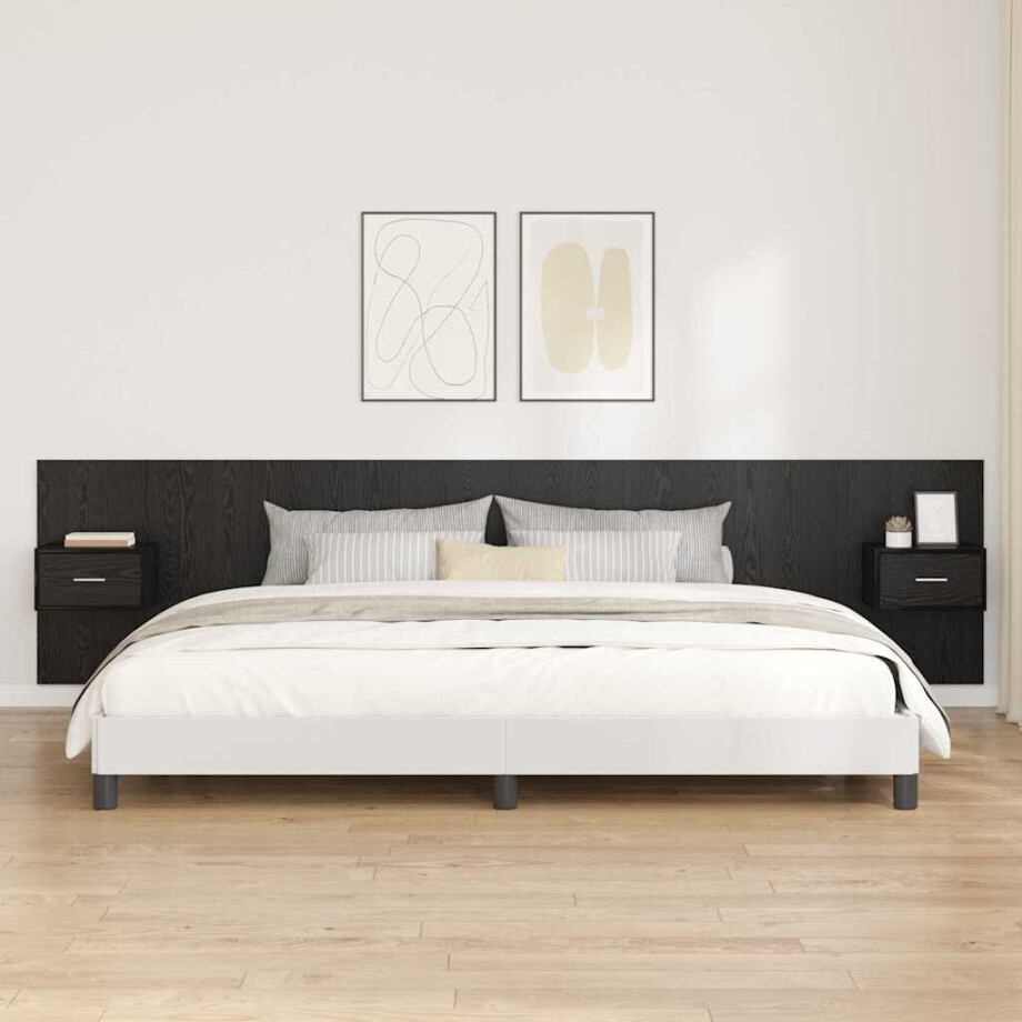 vidaXL Hoofdbord Met Kast met lade 3 pcs Zwart Eiken Bewerkt hout vidaXL Hoofdbord Met Kast met lade 3 pcs Zwart Eiken Bewerkt hout afbeelding 1