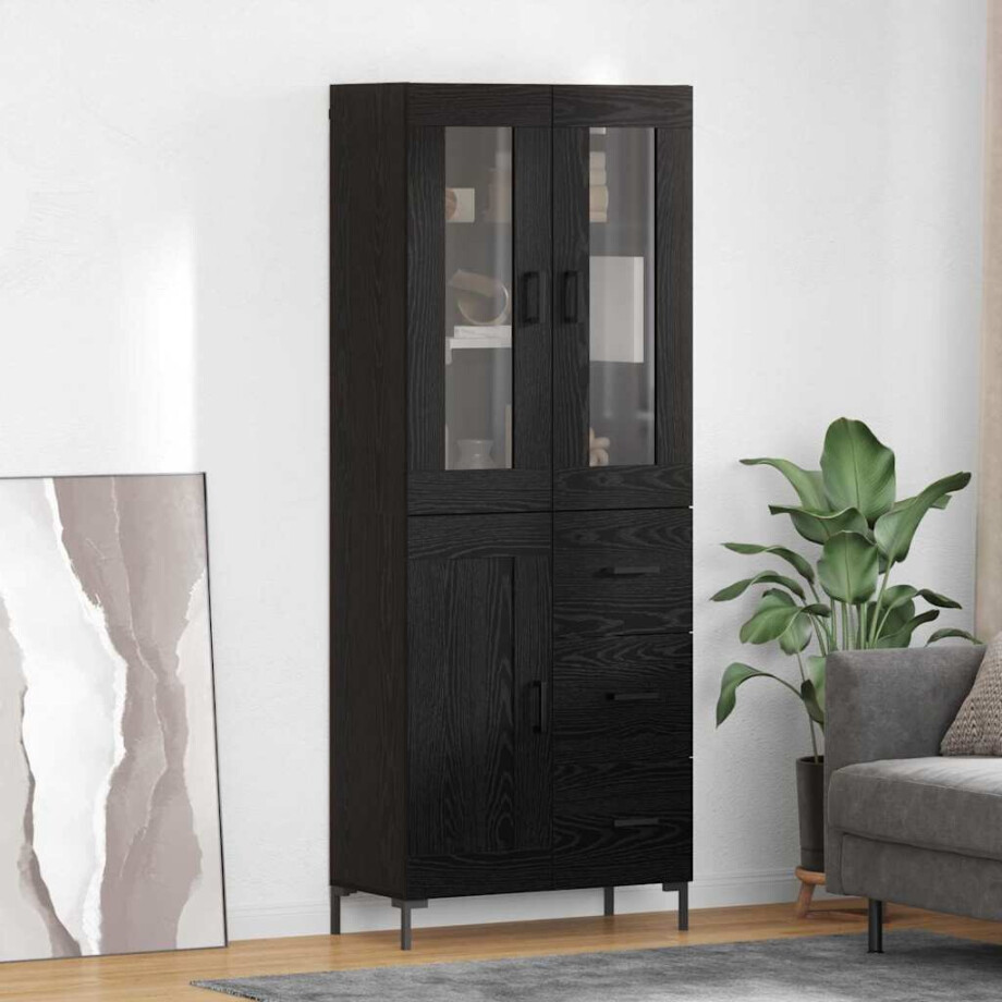 vidaXL Hoge kast met lade 2 pcs Zwart Eiken Bewerkt hout vidaXL Hoge kast met lade 2 pcs Zwart Eiken Bewerkt hout afbeelding 1