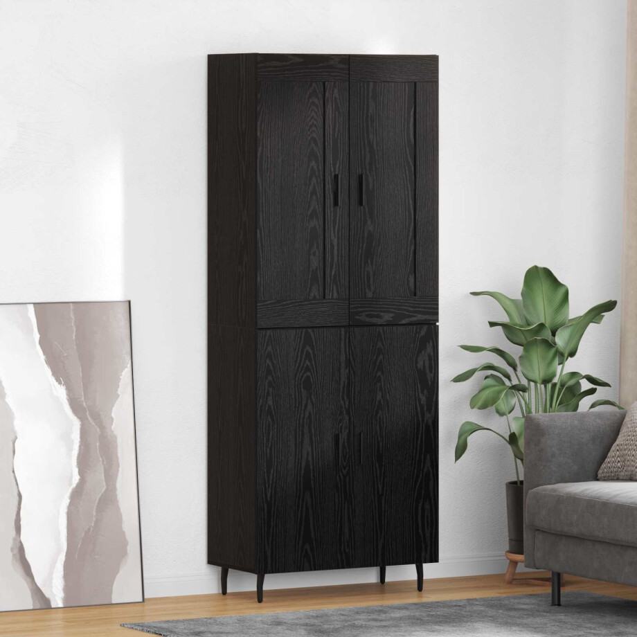 vidaXL Hoge kast 2 pcs Zwart Eiken Bewerkt hout afbeelding 1