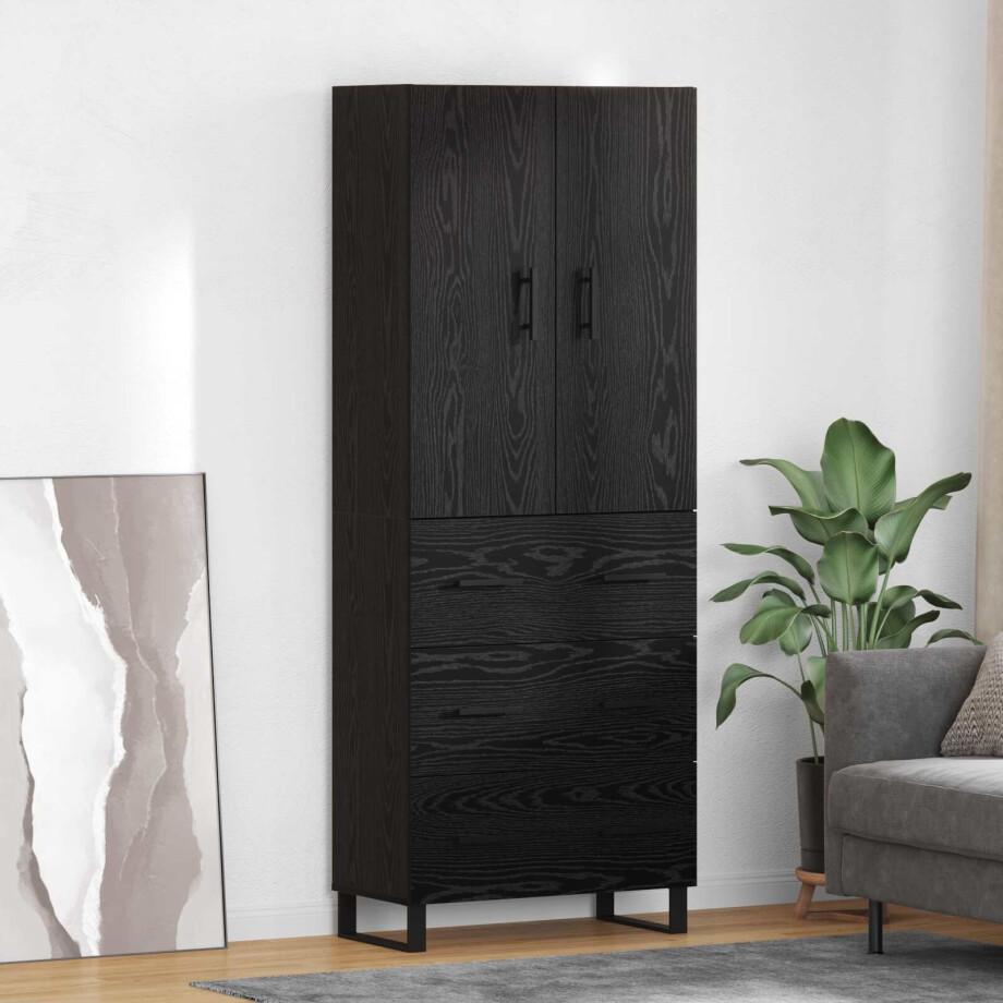 vidaXL Hoge kast met lade 2 pcs Zwart Eiken 69,5 x 34 x 180 cm afbeelding 1
