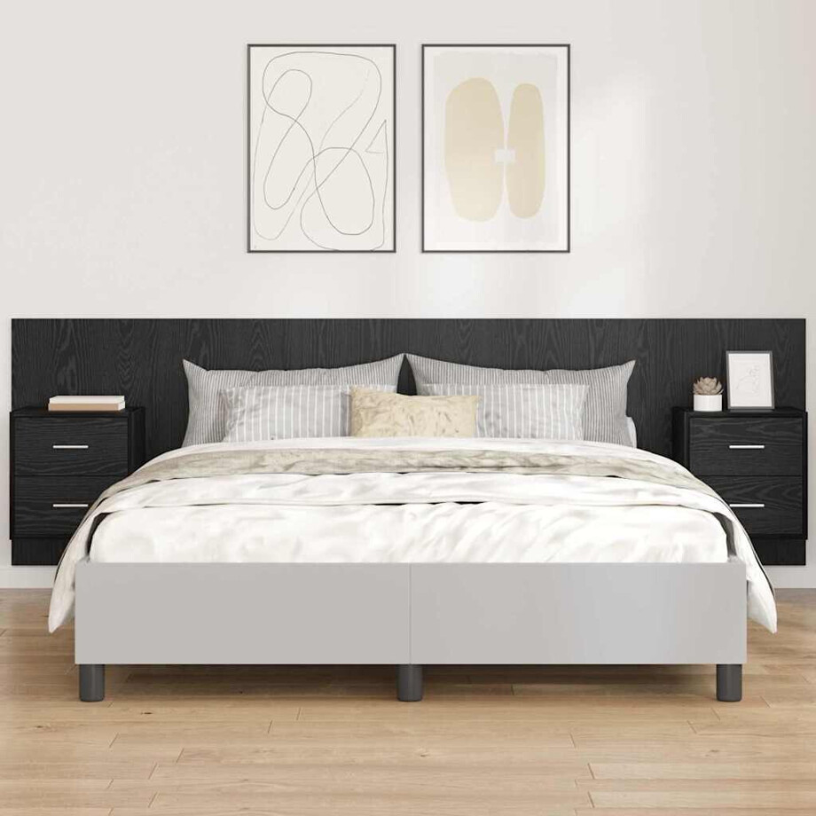 vidaXL Hoofdbord Met Kast met lade 3 stuks Zwart Eiken Bewerkt hout afbeelding 1