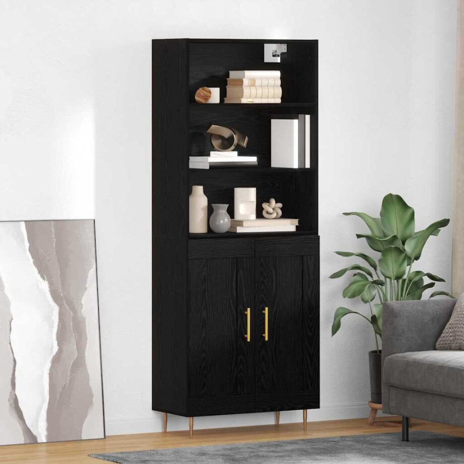 vidaXL Hoge kast met lade Zwart Eiken 69,5 x 34 x 180 cm Bewerkt hout vidaXL Hoge kast met lade Zwart Eiken 69,5 x 34 x 180 cm Bewerkt hout afbeelding 1