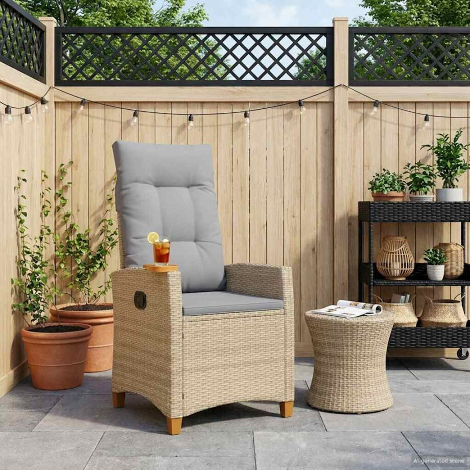 vidaXL Verstelbare stoel met theeplaat 62 x 64 x 112 cm poly rattan afbeelding 1