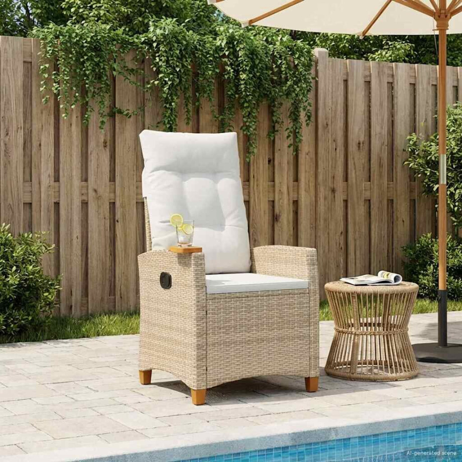 vidaXL Verstelbare stoel met theeplaat 62 x 64 x 112 cm poly rattan afbeelding 1