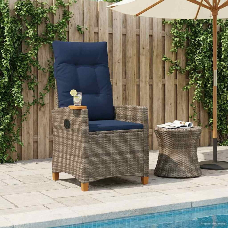 vidaXL Verstelbare stoel met theeplaat 62 x 64 x 112 cm poly rattan afbeelding 1