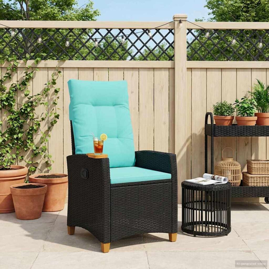 vidaXL Verstelbare stoel met theeplaat 62 x 64 x 112 cm poly rattan afbeelding 1