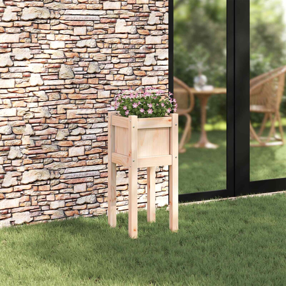 vidaXL Tuin Bloempot Natuur 31 x 31 x 70 cm Massief grenenhout afbeelding 1