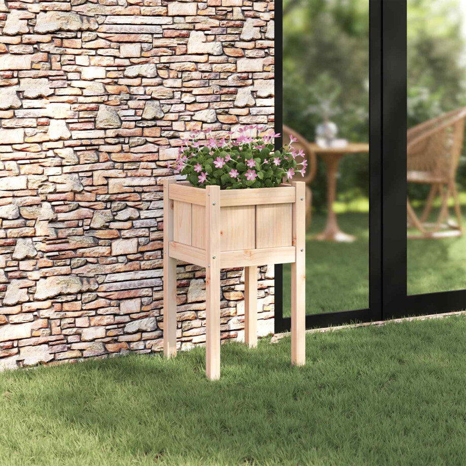 vidaXL Tuin Bloempot Natuur 40 x 40 x 70 cm Massief grenenhout afbeelding 1