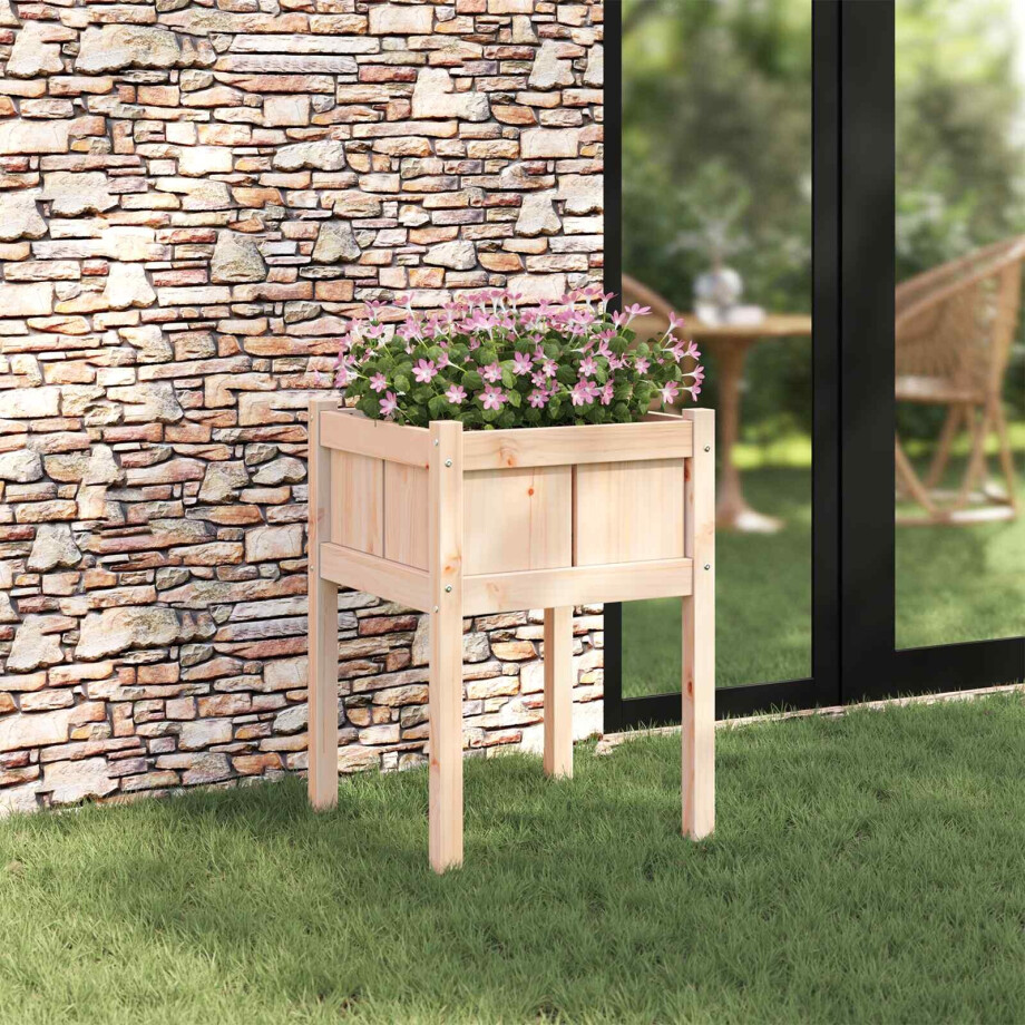vidaXL Tuin Bloempot Natuur 50 x 50 x 70 cm Massief grenenhout afbeelding 1