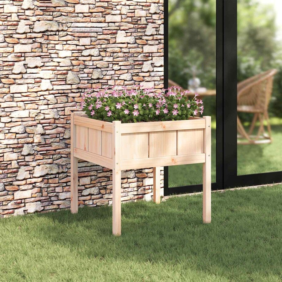 vidaXL Tuin Bloempot Natuur 70 x 70 x 70 cm Massief grenenhout afbeelding 1