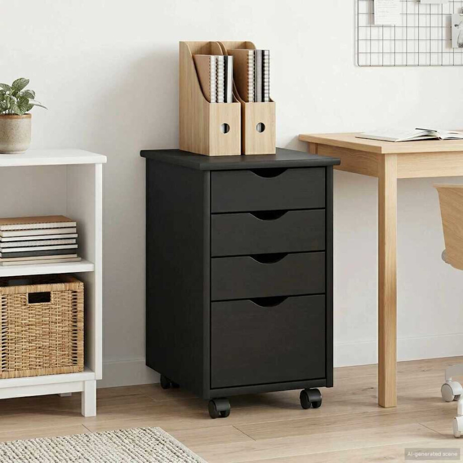 vidaXL Rolling Kast met wiel Grijs 34 x 39 x 56 cm Massief grenenhout afbeelding 1