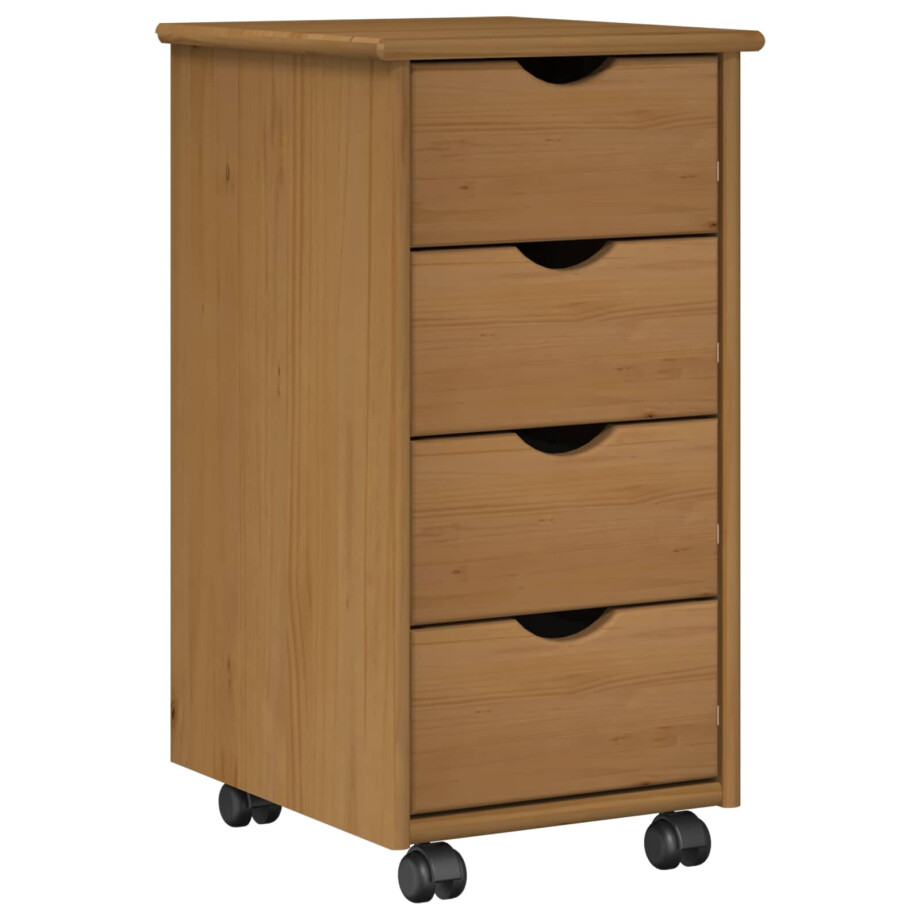 vidaXL Rolling Kast Honingbruin 34 x 39 x 65,5 cm Massief Vurenhout afbeelding 1