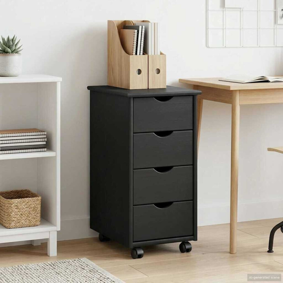 vidaXL Rolling Kast met wiel Grijs 34 x 39 x 65,5 cm Massief Vurenhout afbeelding 1