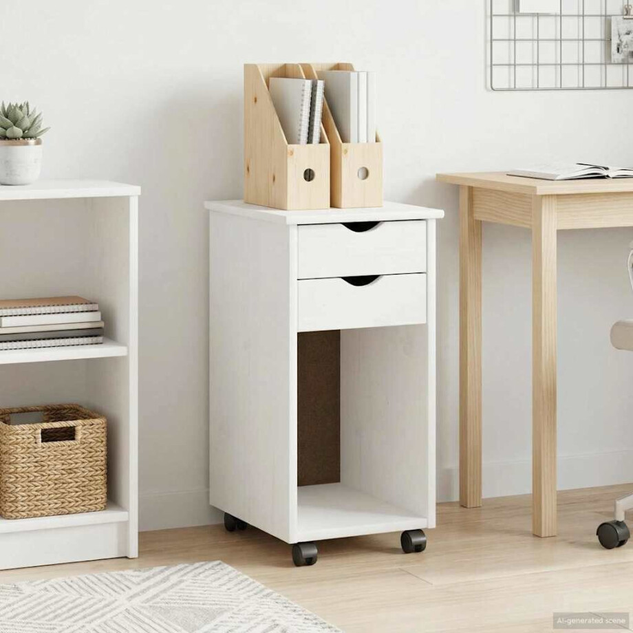 vidaXL Rolling Kast Wit 34 x 39 x 65,5 cm Massief grenenhout afbeelding 1