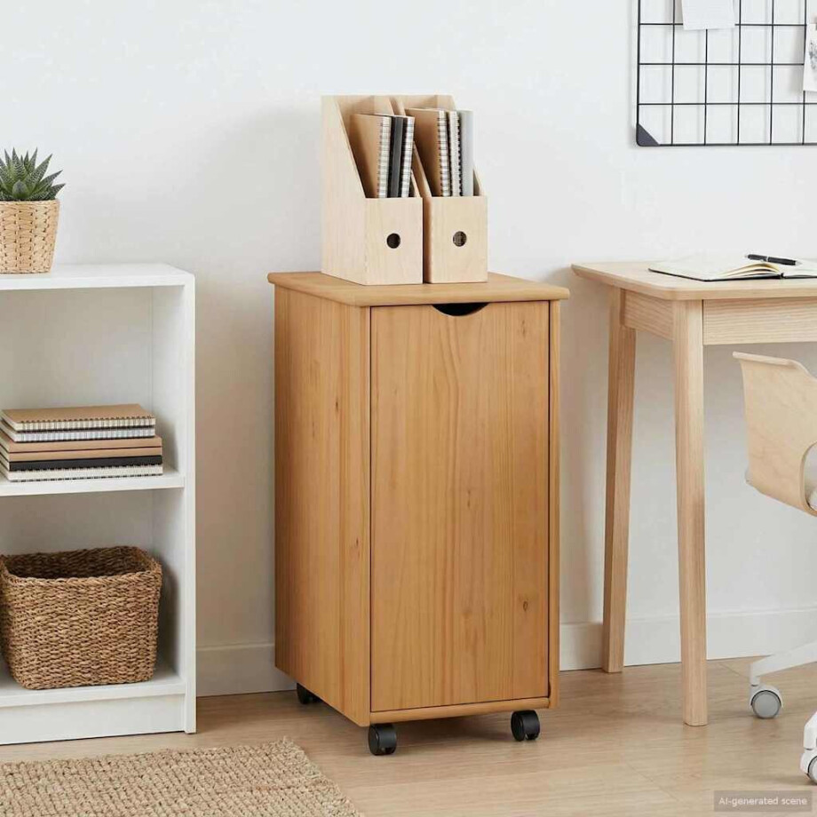vidaXL Rolling Kast Honingbruin 34 x 39 x 65,5 cm Massief Vurenhout afbeelding 1