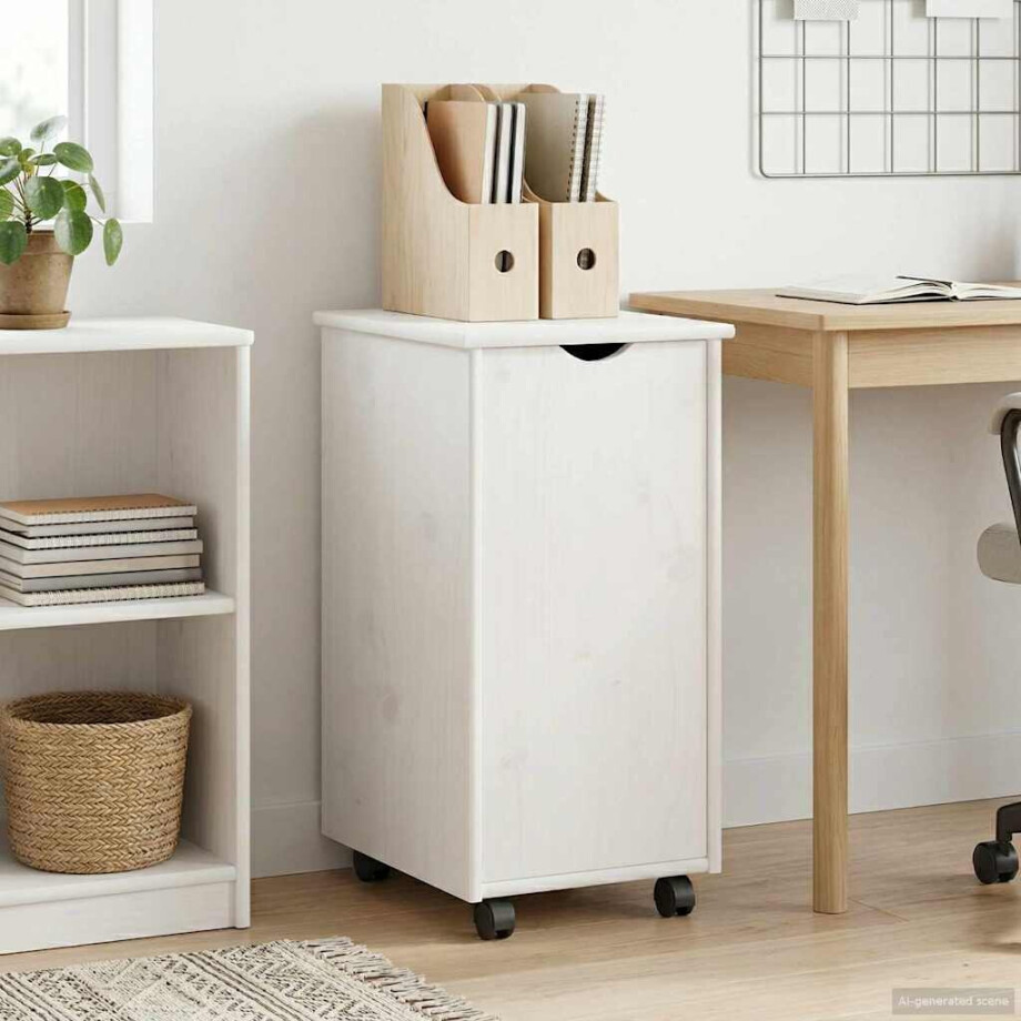 vidaXL Rolling Kast met wiel Wit 34 x 39 x 65,5 cm Massief Vurenhout vidaXL Rolling Kast met wiel Wit 34 x 39 x 65,5 cm Massief Vurenhout afbeelding 1