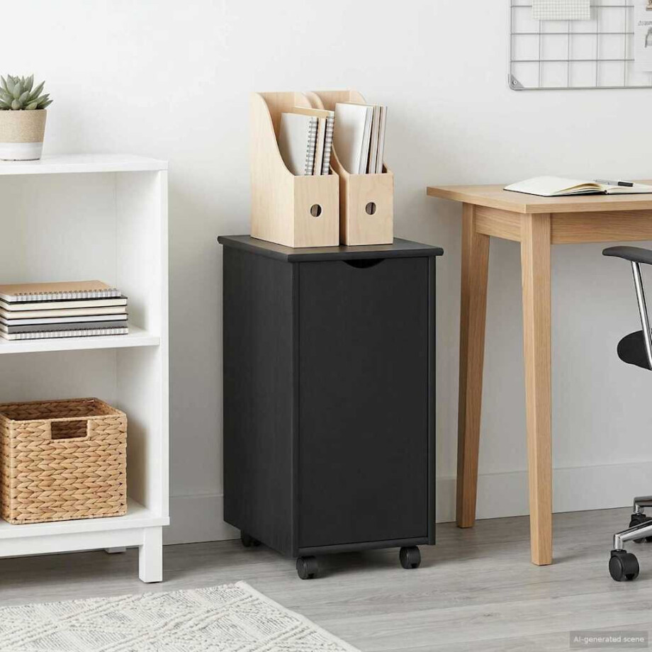 vidaXL Rolling Kast met wiel Zwart 34 x 39 x 65,5 cm Massief Vurenhout afbeelding 1
