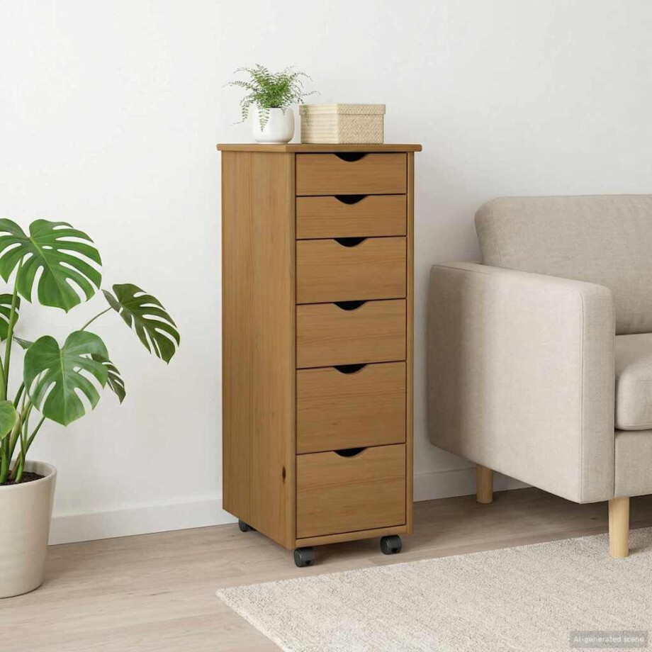 vidaXL Rolling Kast Honingbruin 34 x 39 x 93,5 cm Massief Vurenhout vidaXL Rolling Kast Honingbruin 34 x 39 x 93,5 cm Massief Vurenhout afbeelding 1