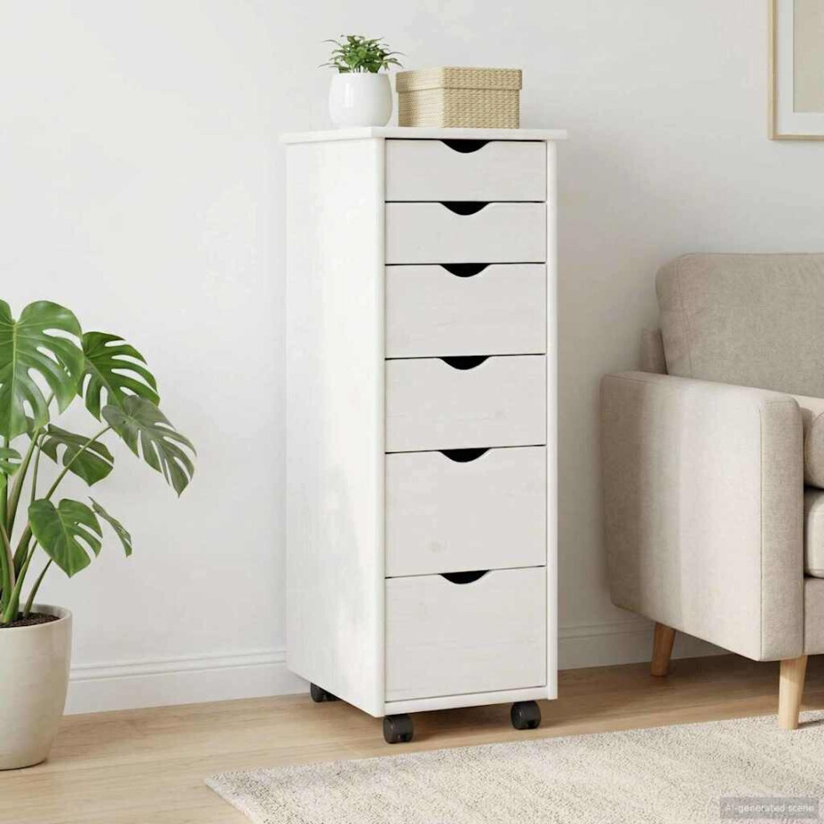 vidaXL Rolling Kast met wiel Wit 34 x 39 x 93,5 cm Massief Vurenhout vidaXL Rolling Kast met wiel Wit 34 x 39 x 93,5 cm Massief Vurenhout afbeelding 1