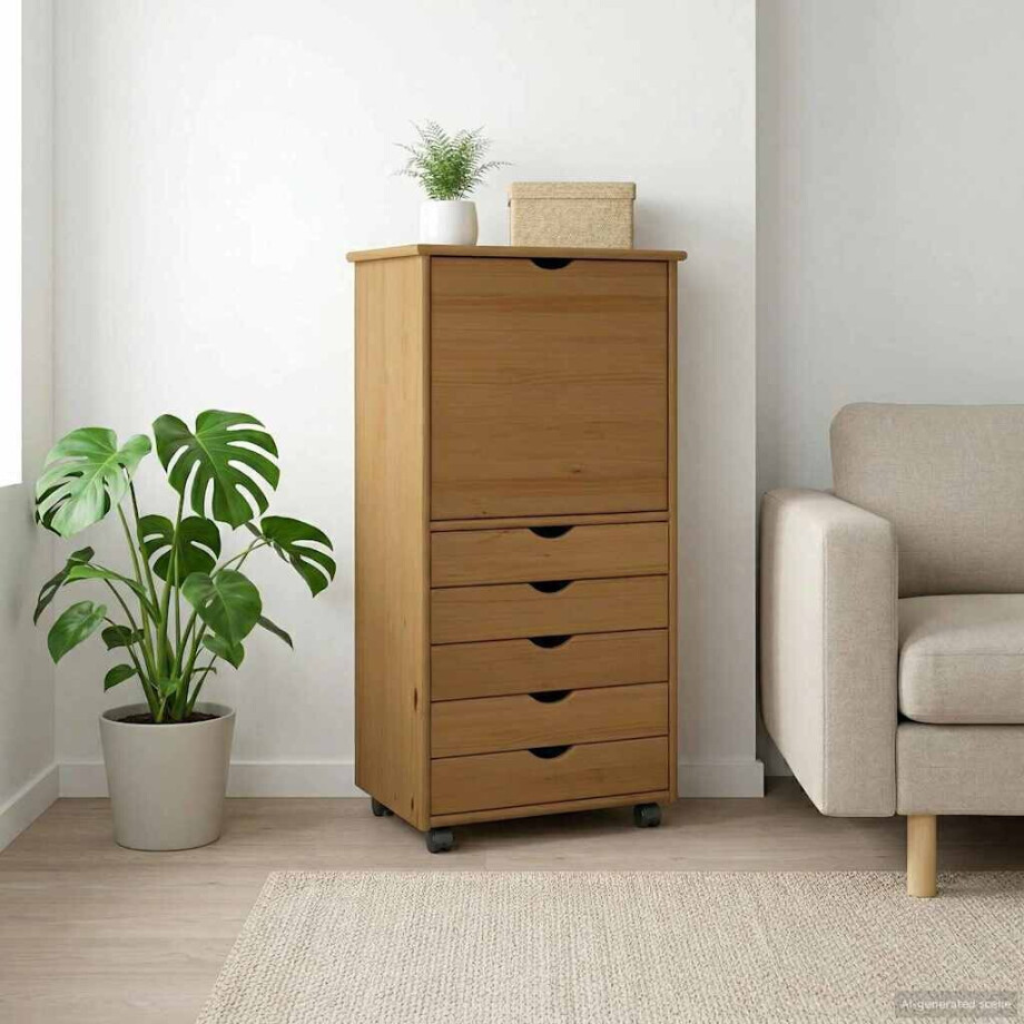 vidaXL Rolling Kast Honingbruin 53 x 39 x 103 cm Massief Vurenhout afbeelding 1