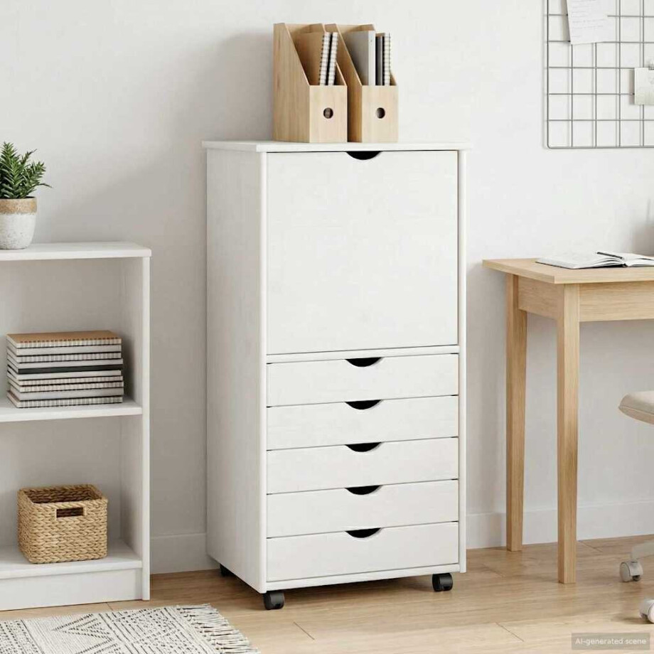 vidaXL Rolling Kast met wiel Wit 53 x 39 x 103 cm Massief Vurenhout vidaXL Rolling Kast met wiel Wit 53 x 39 x 103 cm Massief Vurenhout afbeelding 1