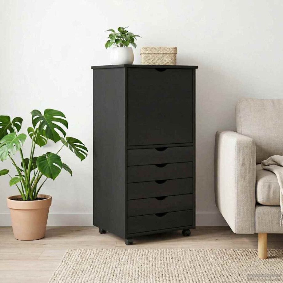 vidaXL Rolling Kast met wiel Zwart 53 x 39 x 103 cm Massief Vurenhout vidaXL Rolling Kast met wiel Zwart 53 x 39 x 103 cm Massief Vurenhout afbeelding 1