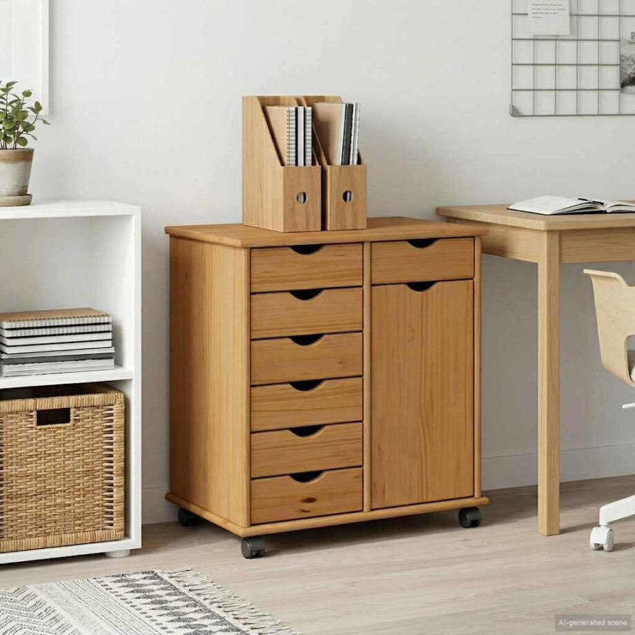 vidaXL Rolling Kast Honingbruin 63,5 x 39 x 65,5 cm Massief Vurenhout vidaXL Rolling Kast Honingbruin 63,5 x 39 x 65,5 cm Massief Vurenhout afbeelding 1