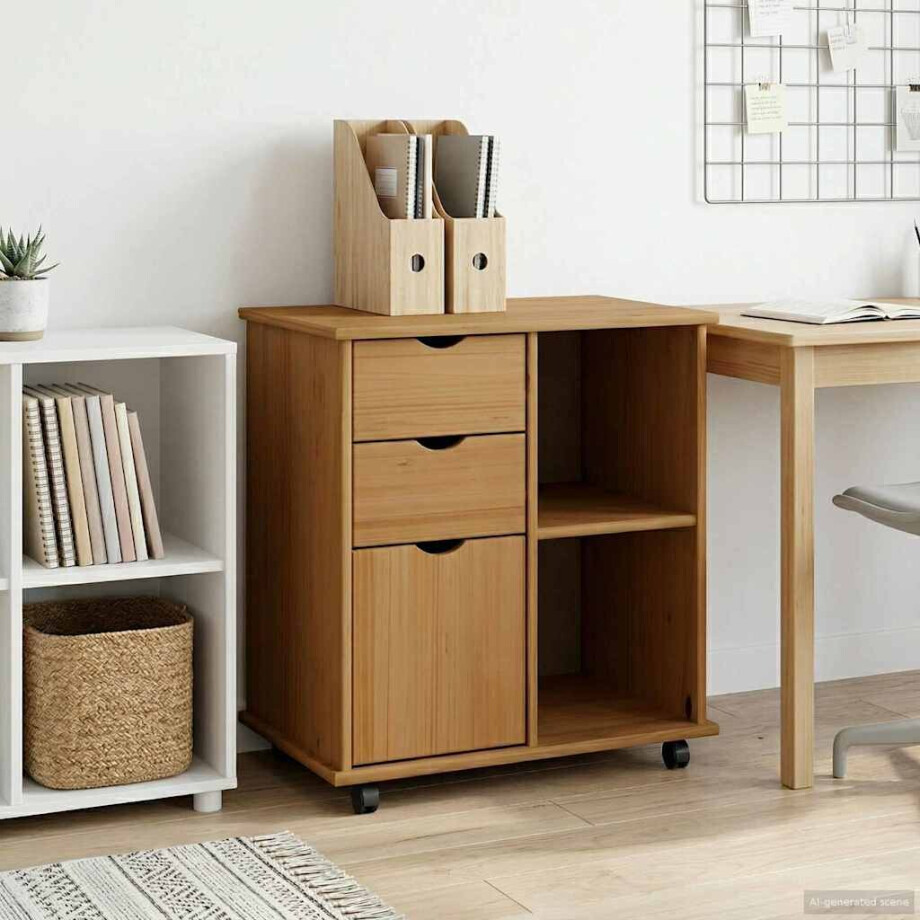 vidaXL Rolling Kast Honingbruin 63,5 x 39 x 65,5 cm Massief Vurenhout vidaXL Rolling Kast Honingbruin 63,5 x 39 x 65,5 cm Massief Vurenhout afbeelding 1