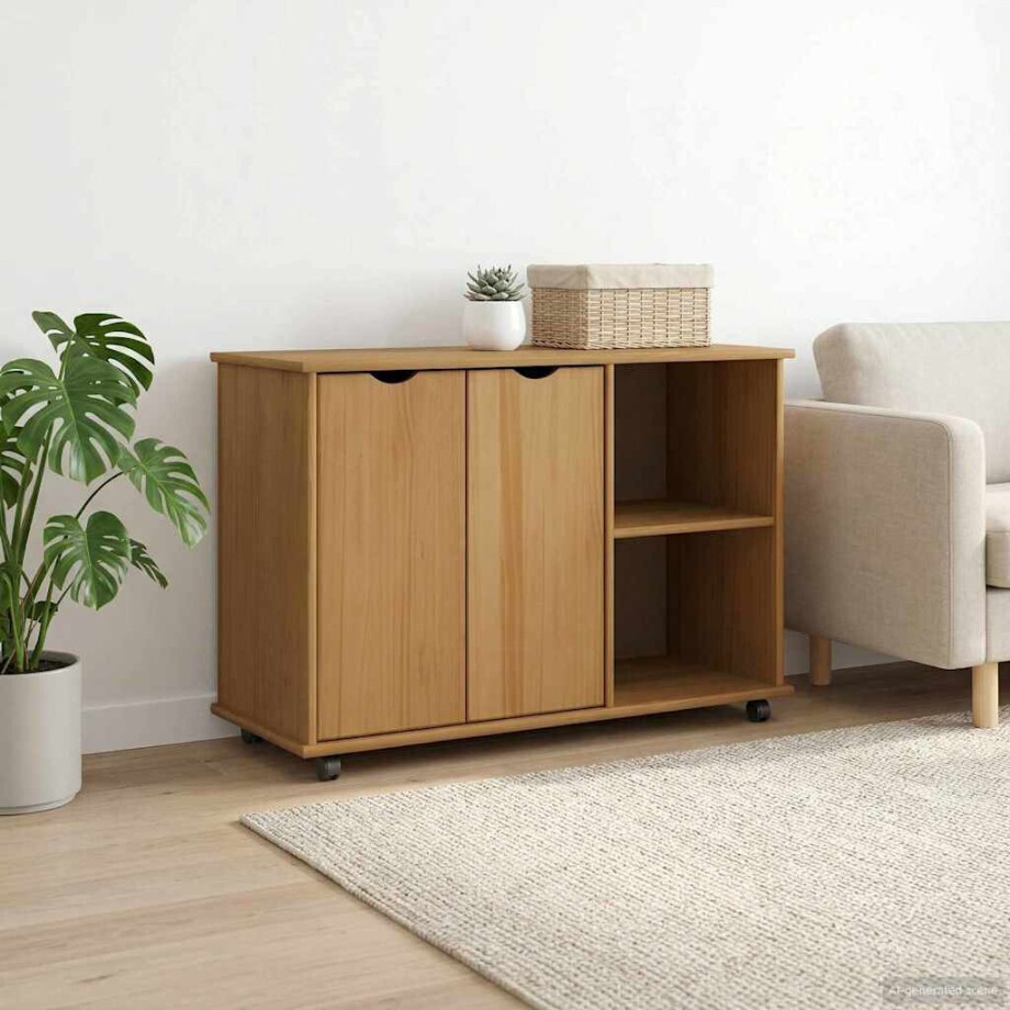 vidaXL Rolling Kast Honingbruin 100 x 39 x 65,5 cm Massief Vurenhout afbeelding 1